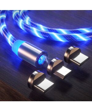 LED 七彩流光发光磁吸数据线 (蓝色流光线+三个头)