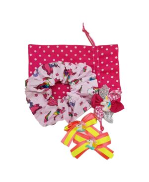 3 pc hair accessory set in pink spotty gift bag 