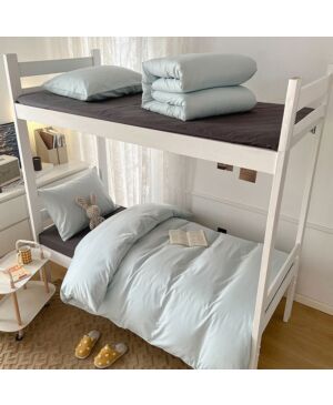 【Sky Blue-Grey】Cotton student dormitory bed three piece set