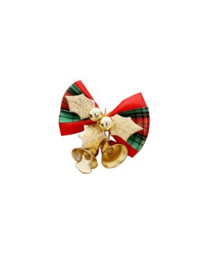 [Grid Gold Leaf] Bell Strap Small Bow DIY Christmas Tree Pendant 10pcs