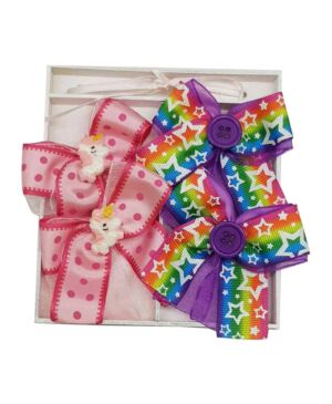 2 pc hair bow set in wooden box