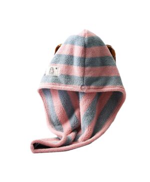 [Two-tone stripes] Coral fleece absorbent hair dryer cap